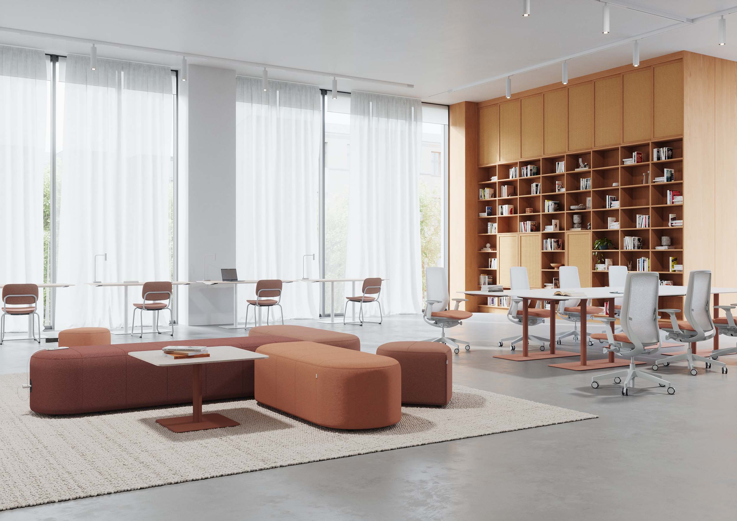 Office area with Revo modular sofa and Accis office chairs