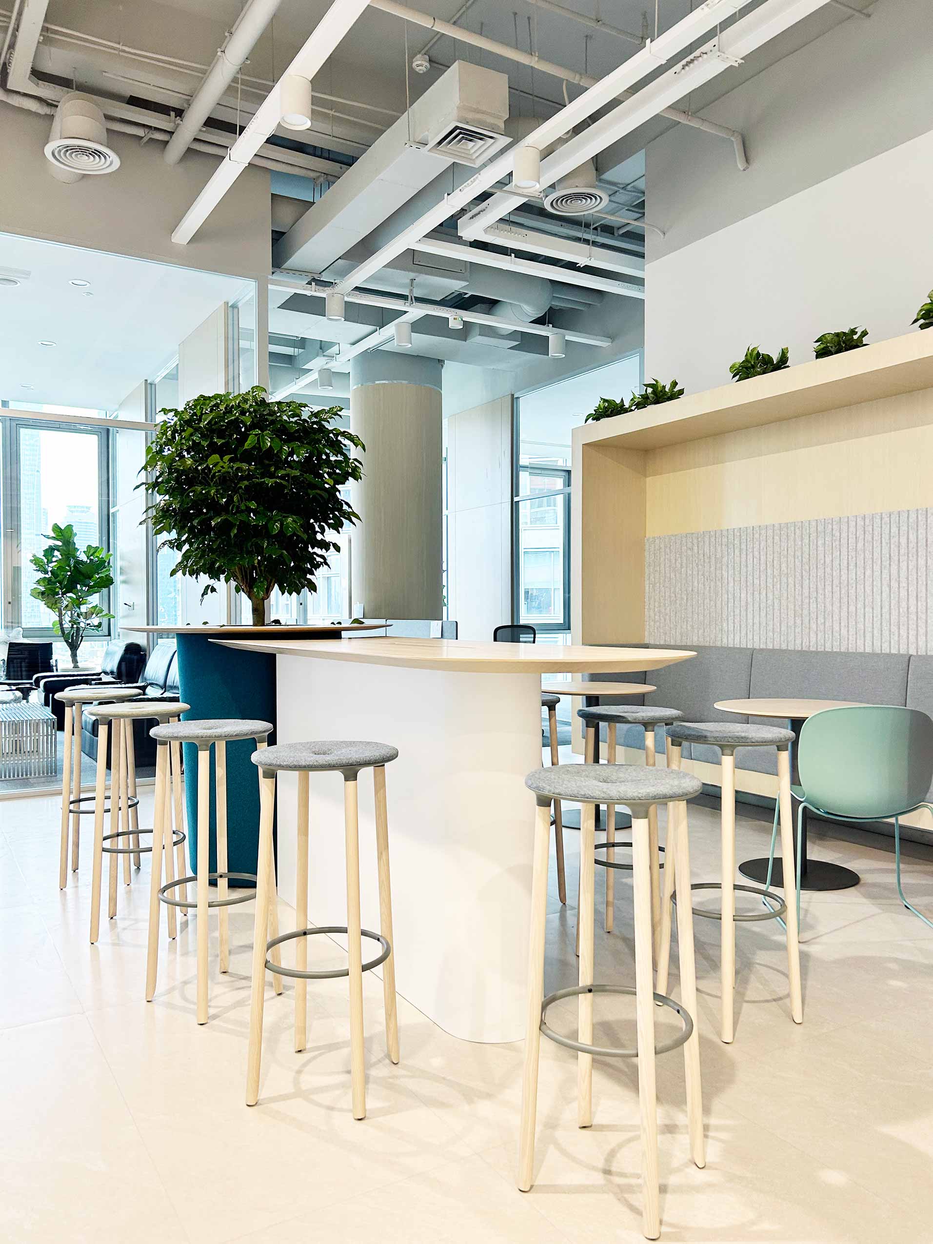 Offecct Move On stools and Profim Noor chairs in collaborative space at De Well