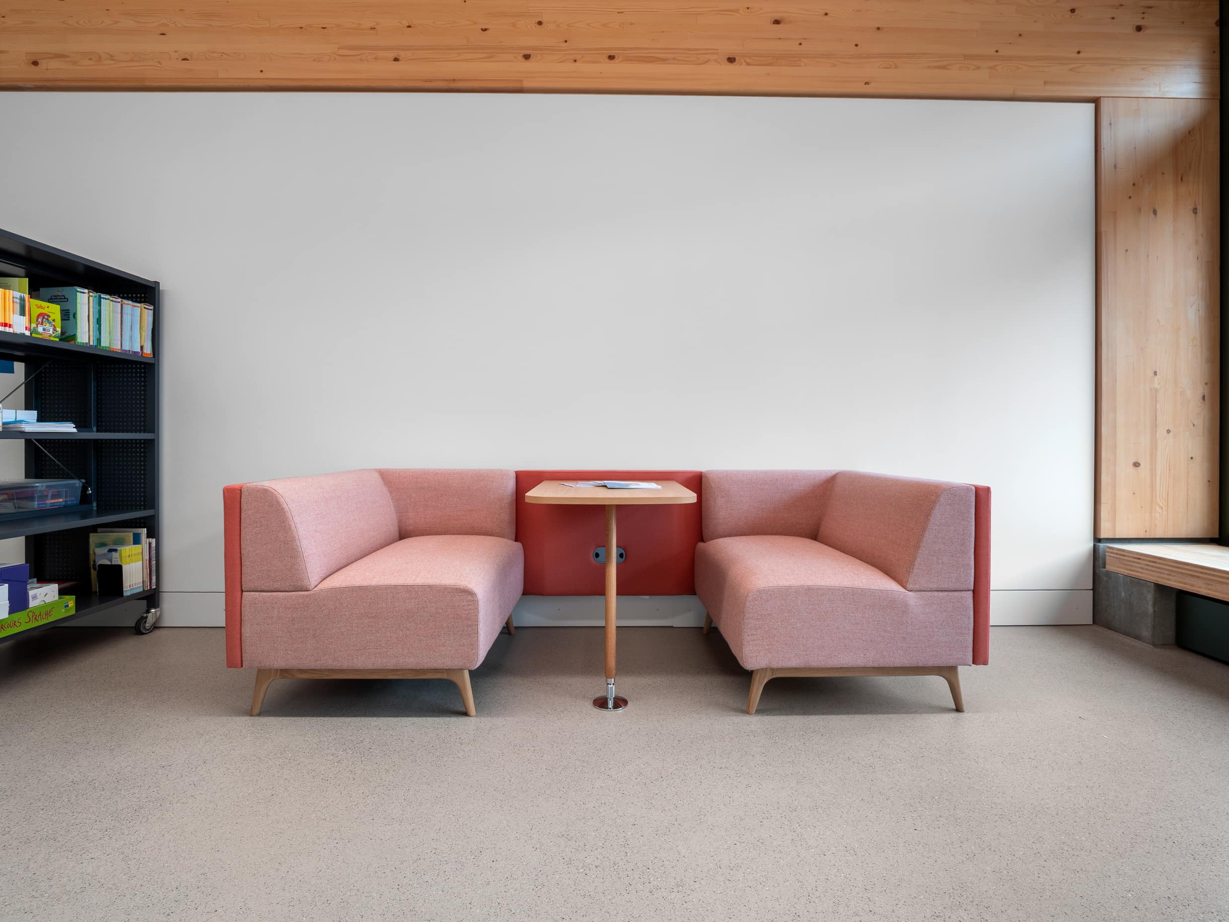 Interior of wiesental school featuring sofa by connection teacher staff room. Photographer Phillip Spillmann