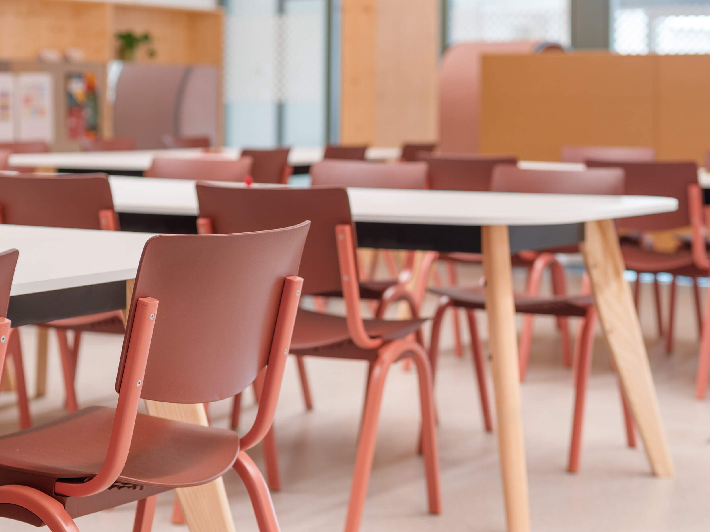 Interior of wiesental school feature hag celi chairs in teacher waiting room. Photographer Phillip Spillmann