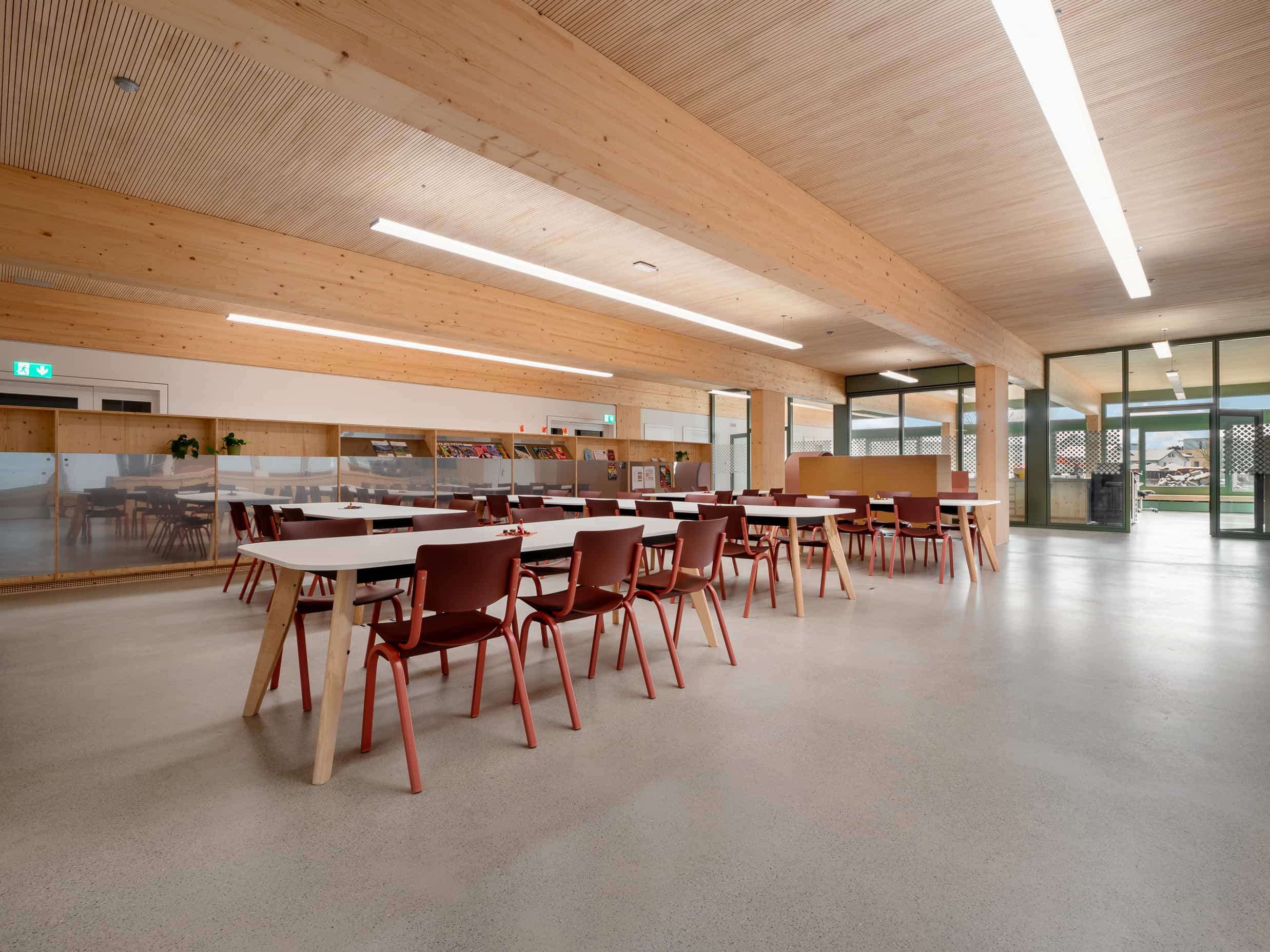 Interior of wiesental school feature hag celi chairs in teacher waiting room. Photographer Phillip Spillmann