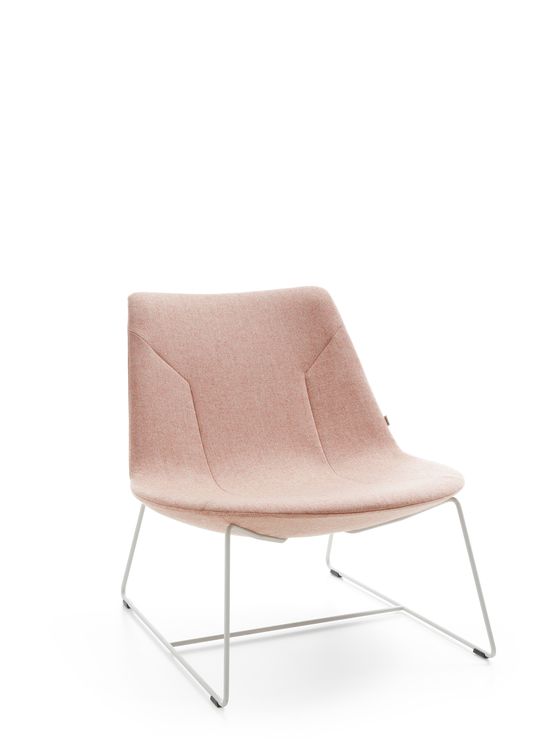 pink chic lounge soft chair with a low back and steel legs