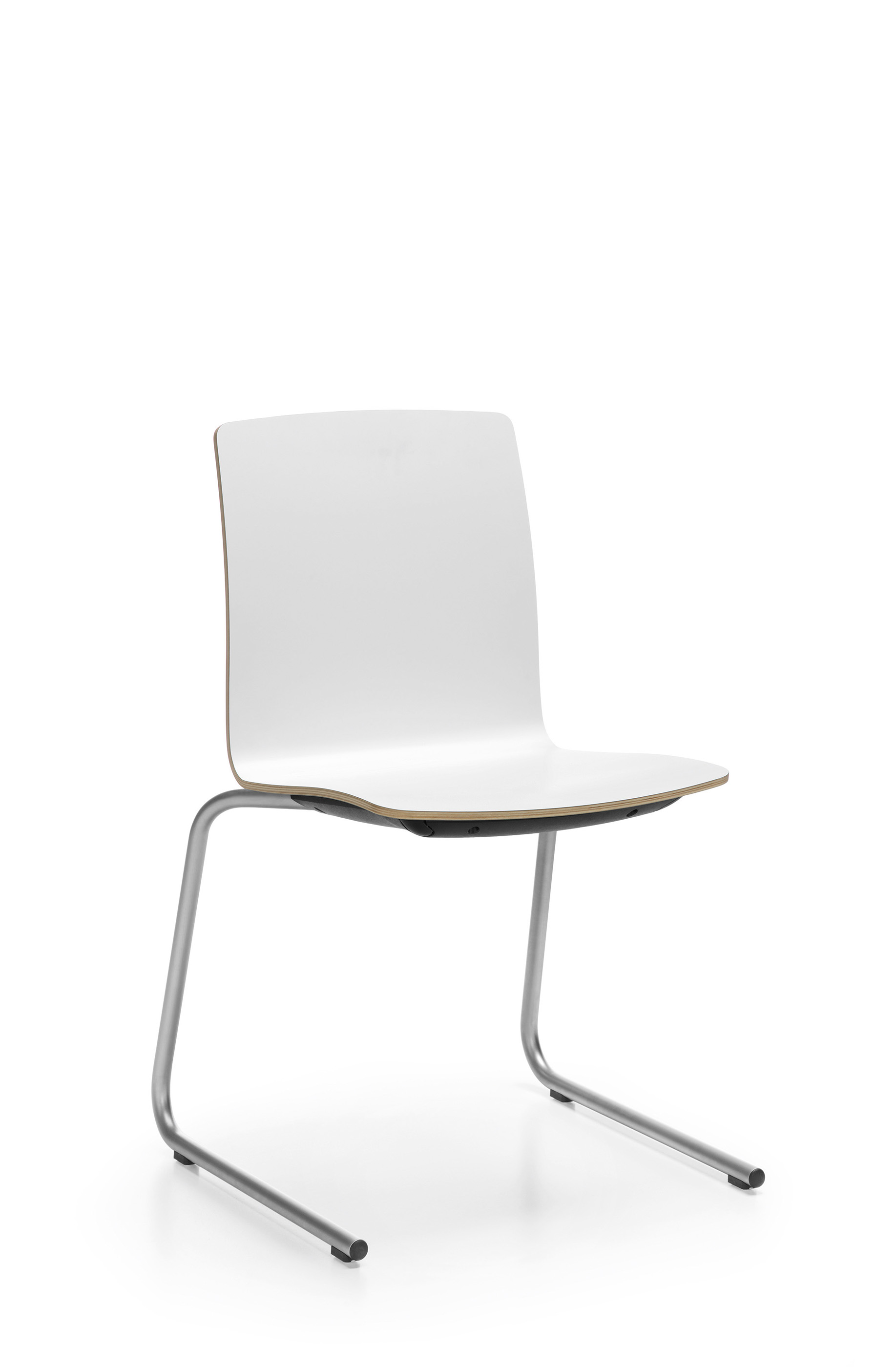 white profim com canteen chair with reverse cantilever legs in steel