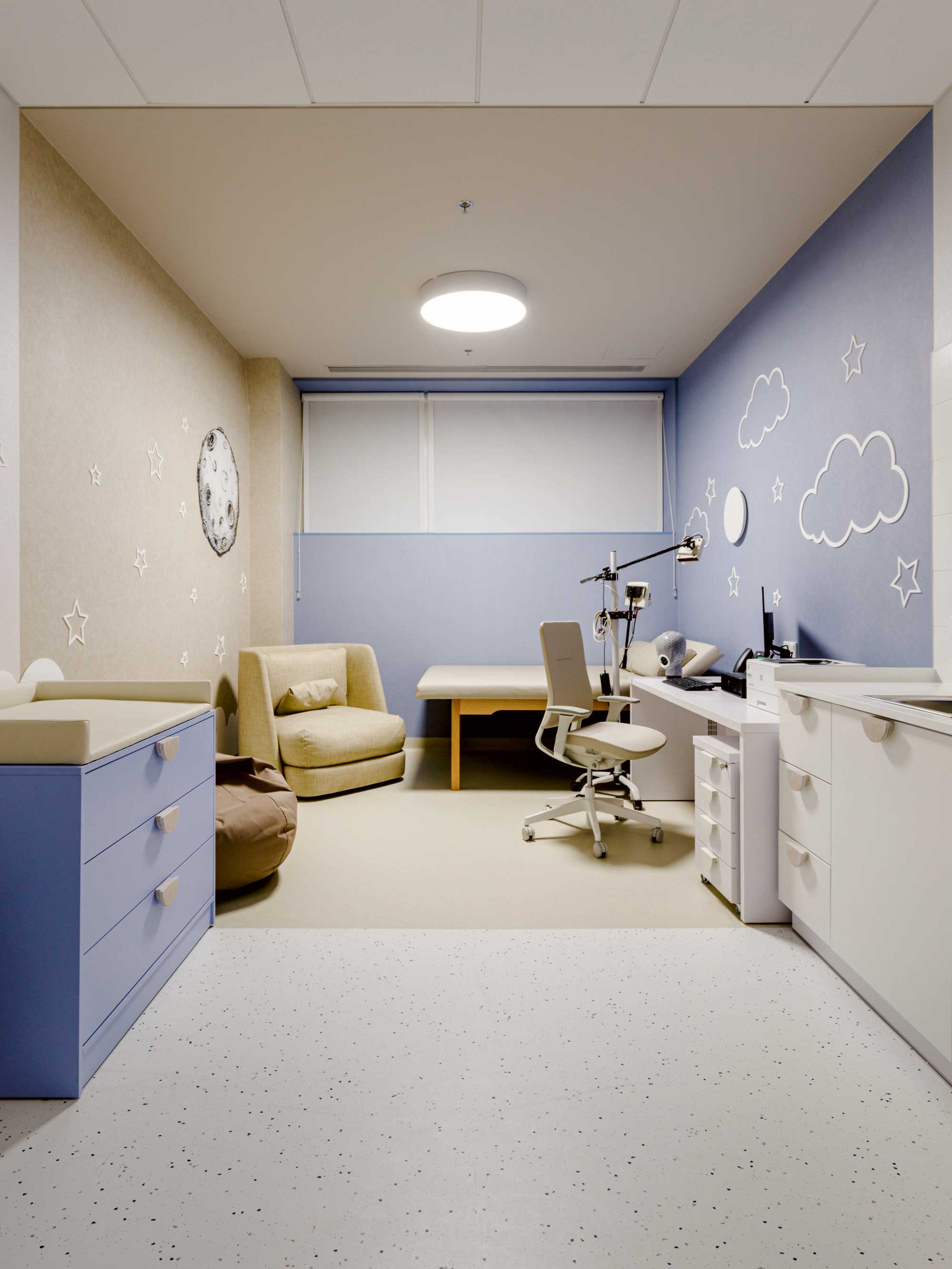 long view of hospital patient room