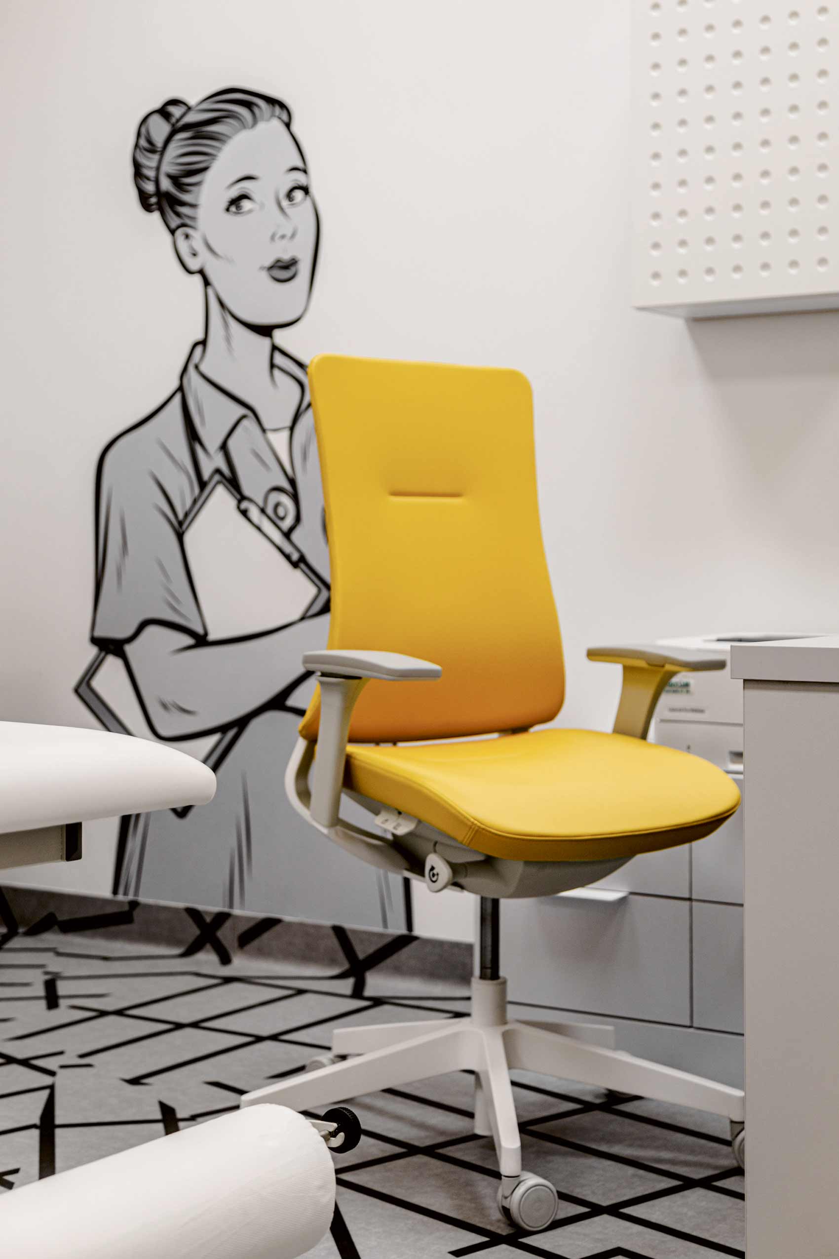 Close up of yellow Profim Violle chair
