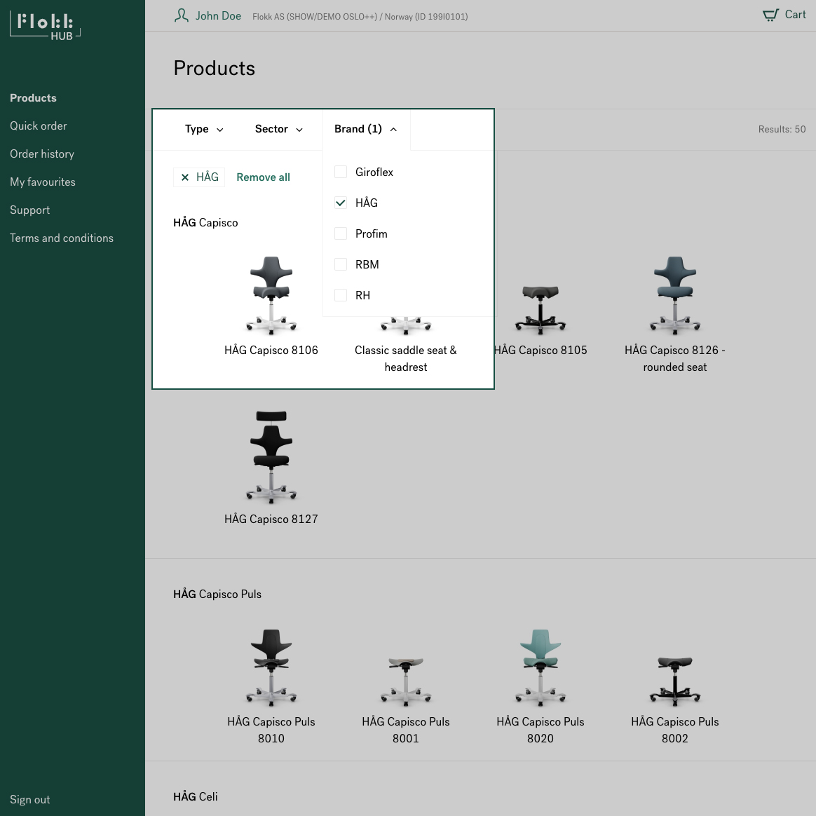 Filtering products in Flokk Hub