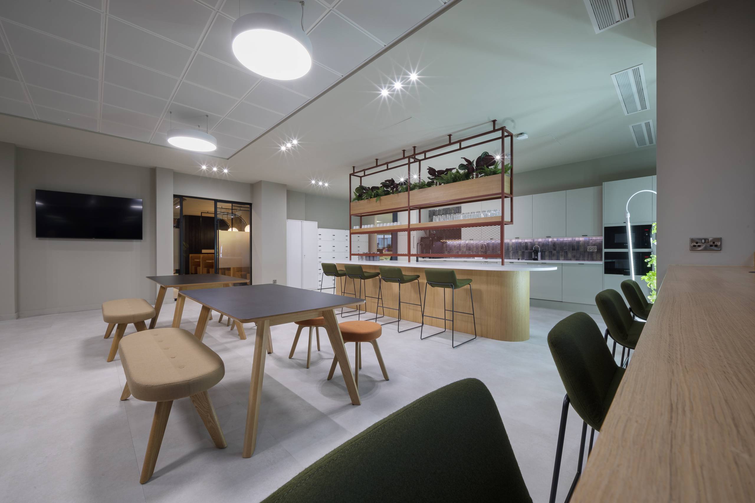 social canteen area in an office featuring furniture by flokk brand connection