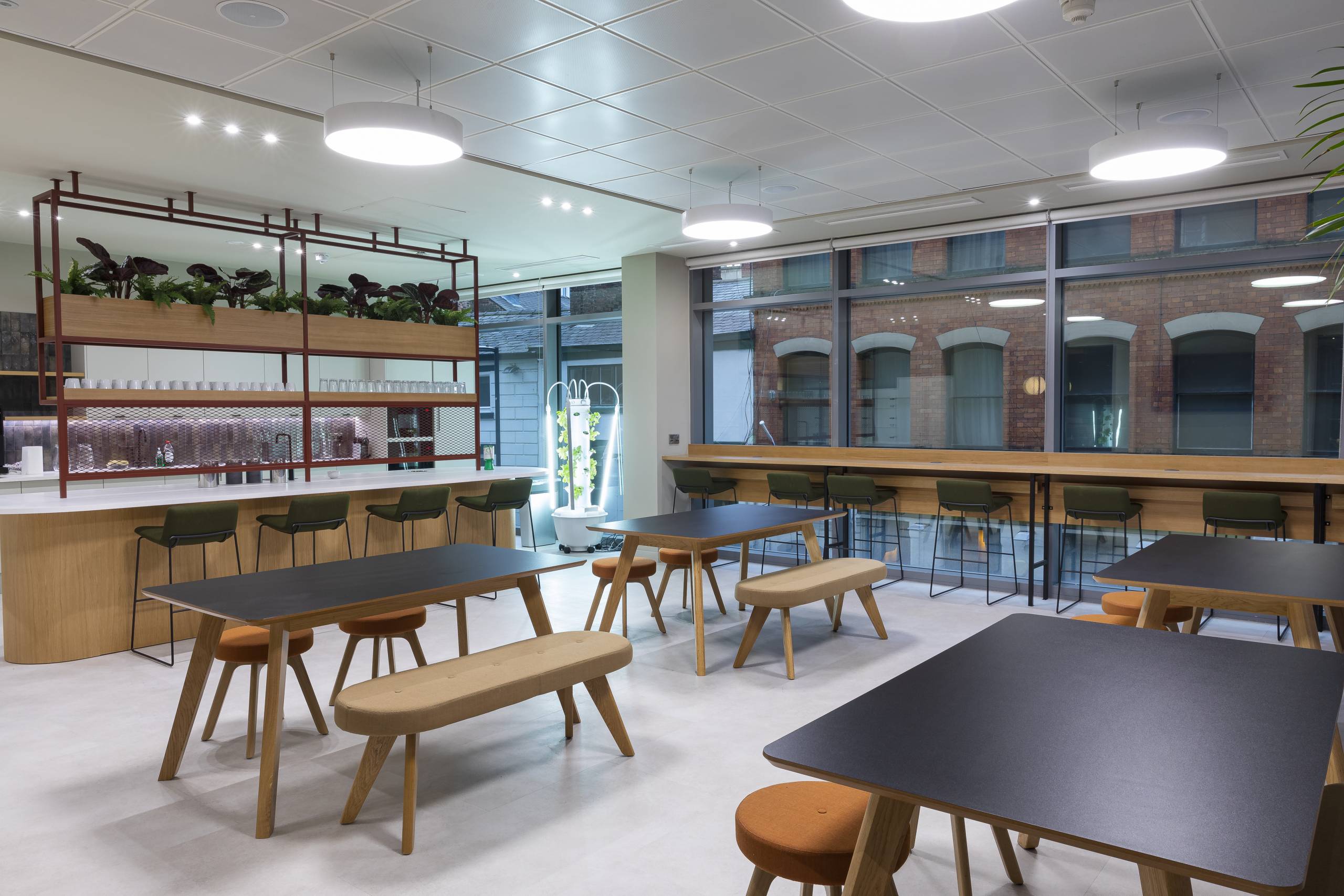office cafeteria with benches by flokk brand connection